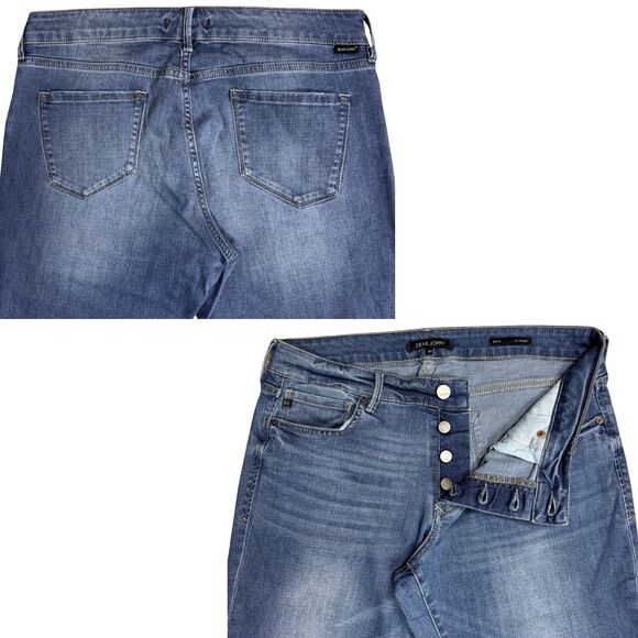 Dear John Womens Jeans Erin Slim Straight Raw Hem Blue Sz 30 Distressed Grunge - Picture 3 of 9